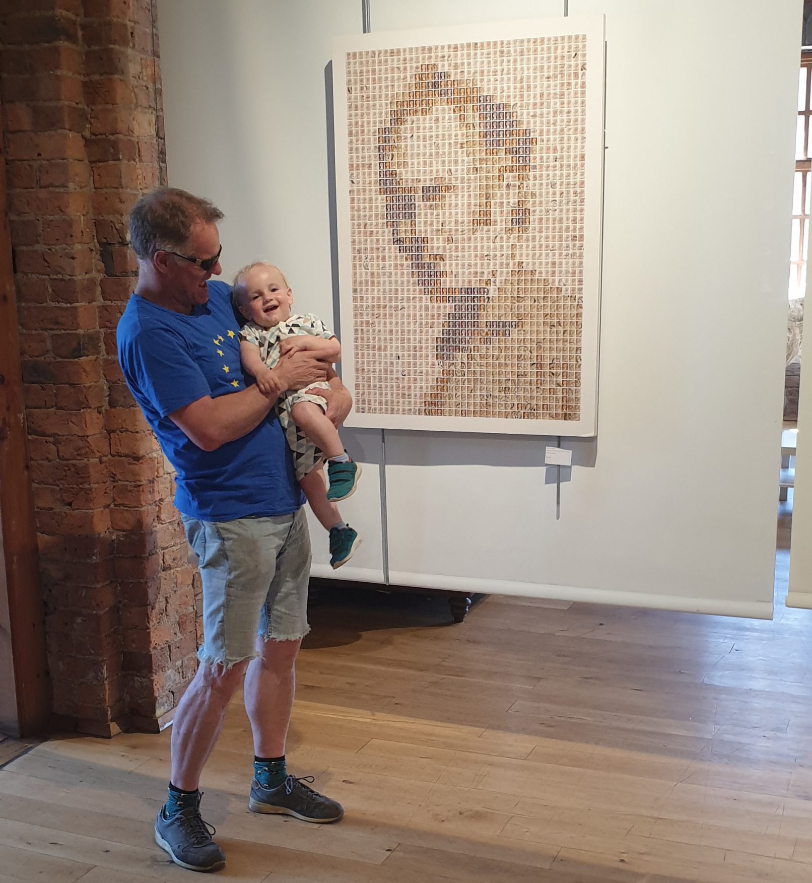 Angus by Mav (with the artist and his son) at The Biscuit Factory, Newcastle - New Light Prize Exhibition 2020/21